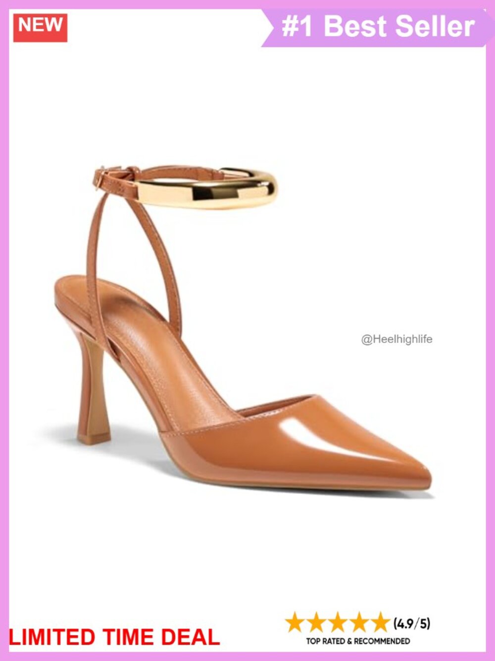 Strappy Pointed Toe Stiletto Pumps Ankle Buckle Faux Leather Heels